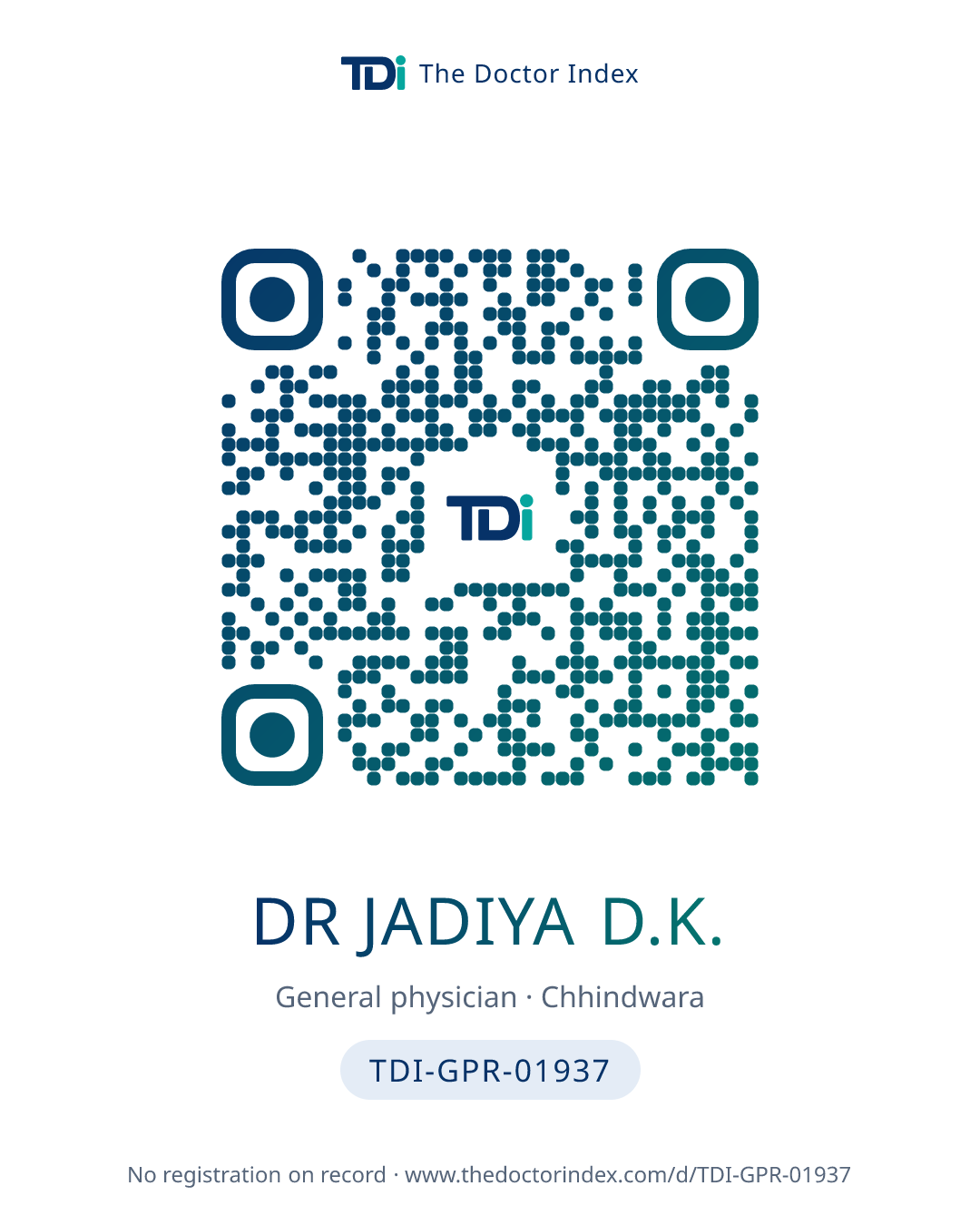 QR card for Dr Jadiya D.K., TDI-GPR-01937