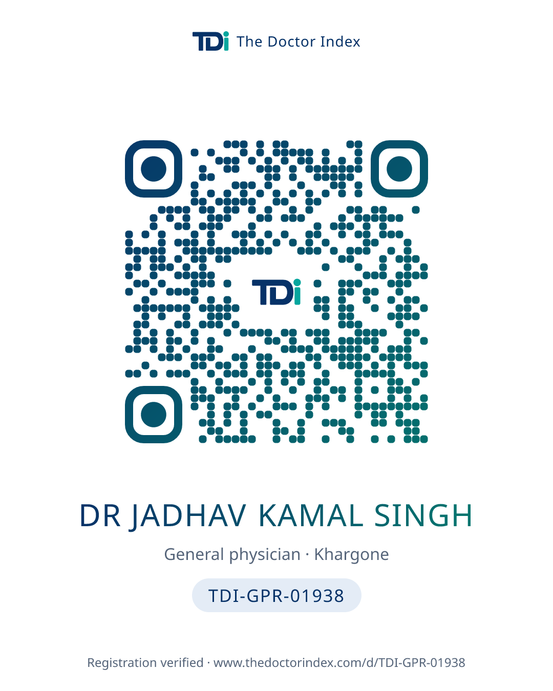 QR card for Dr Jadhav Kamal Singh, TDI-GPR-01938