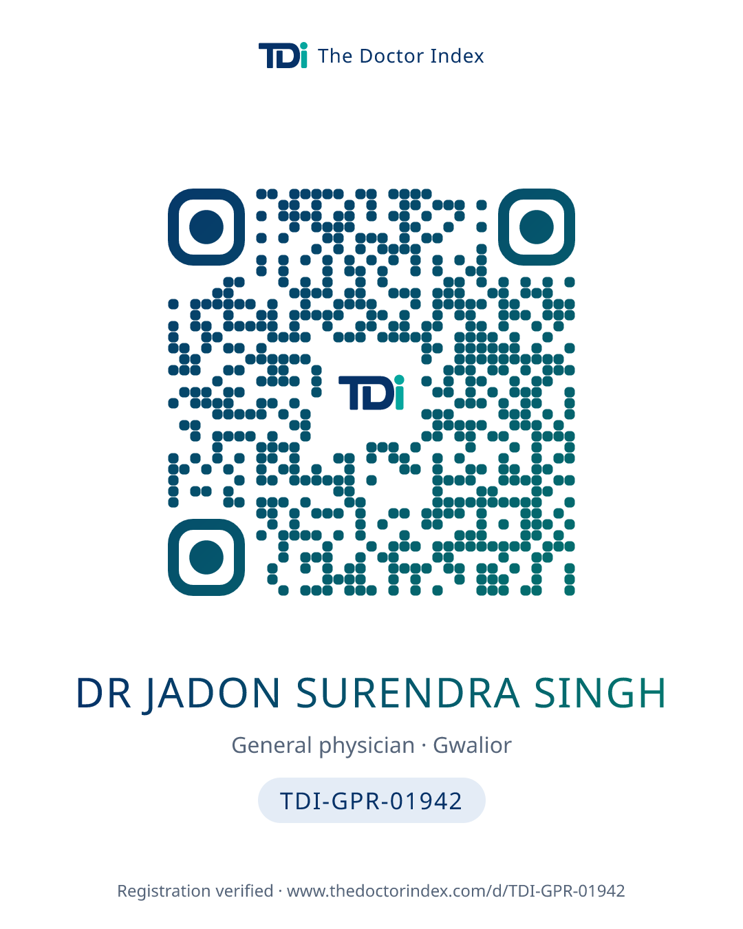 QR card for Dr Jadon Surendra Singh, TDI-GPR-01942