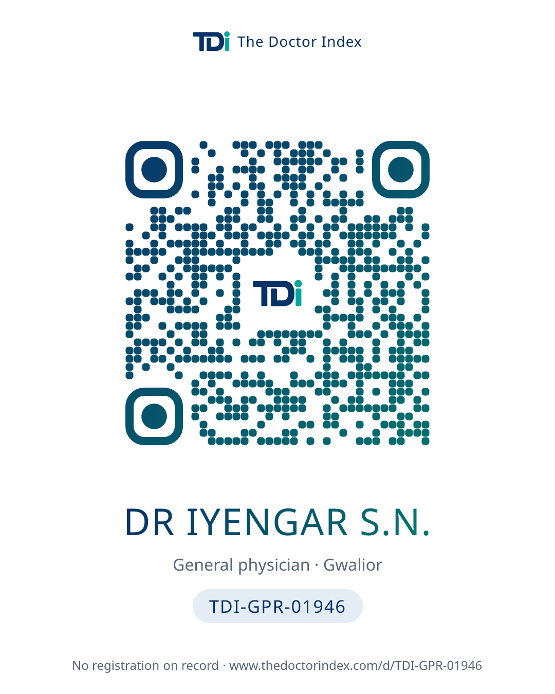 QR card for Dr Iyengar S.N., TDI-GPR-01946