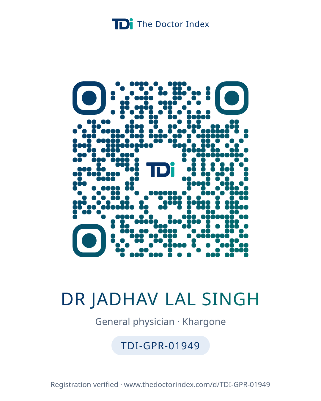 QR card for Dr Jadhav Lal Singh, TDI-GPR-01949