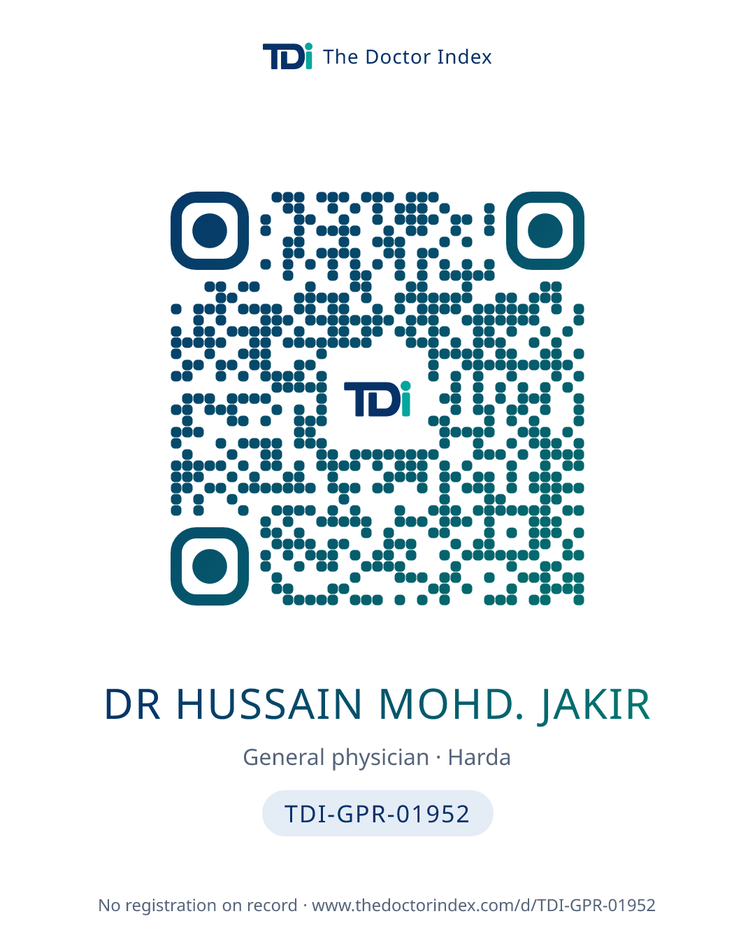QR card for Dr Hussain Mohd. Jakir, TDI-GPR-01952
