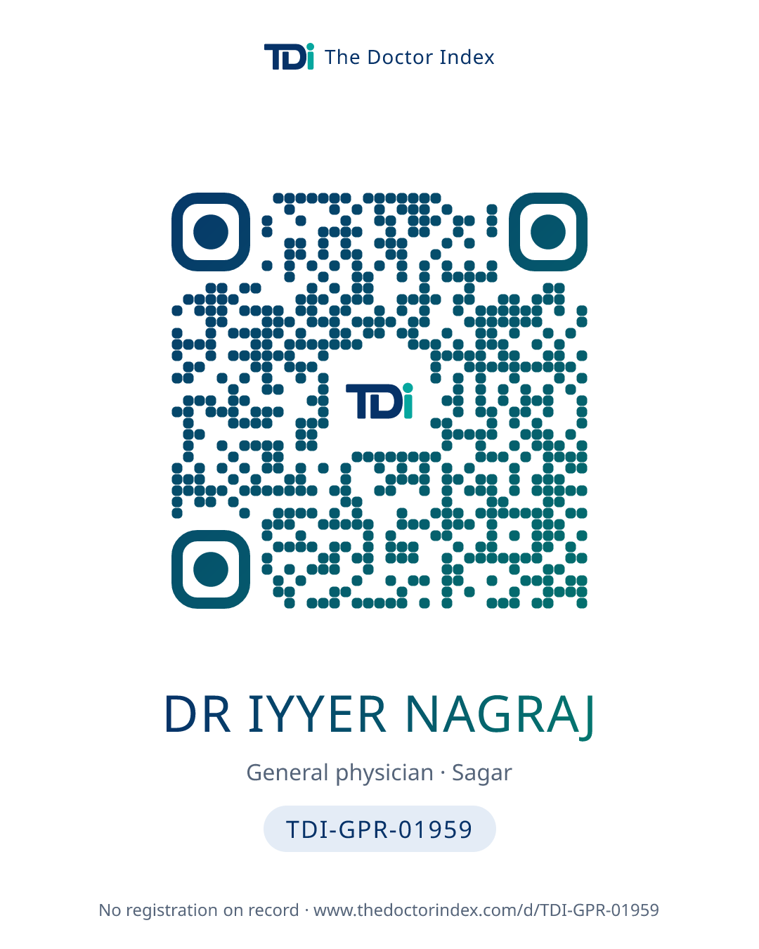 QR card for Dr Iyyer Nagraj, TDI-GPR-01959