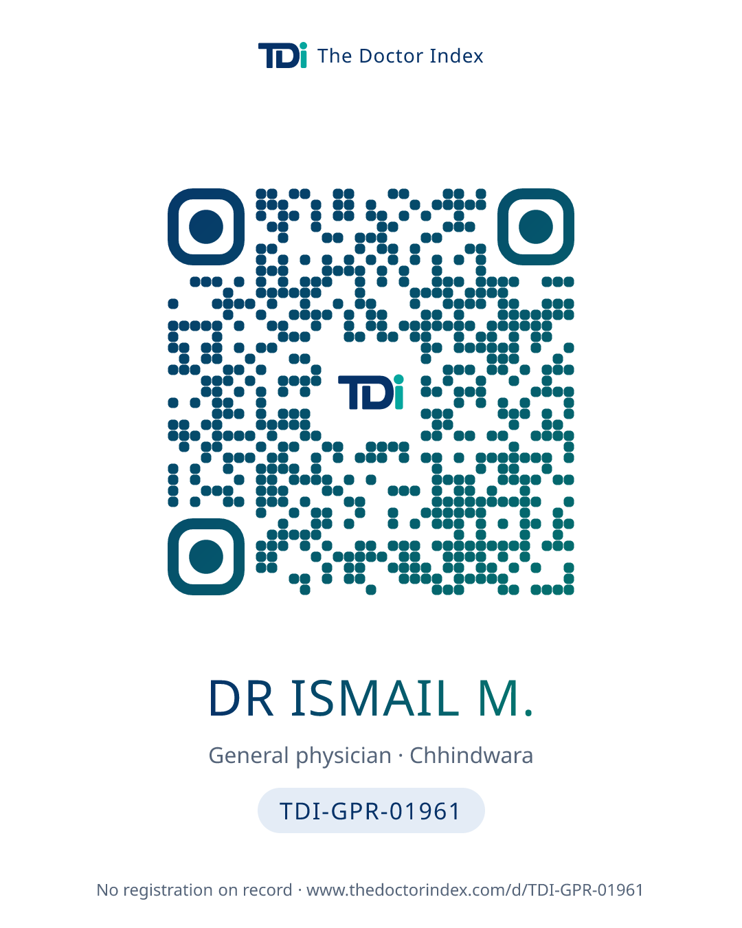 QR card for Dr Ismail M., TDI-GPR-01961