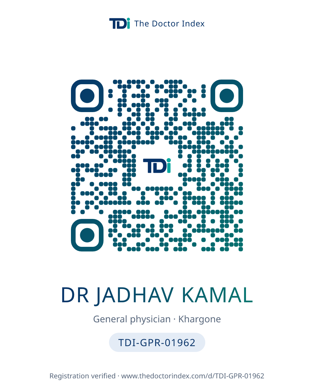 QR card for Dr Jadhav Kamal, TDI-GPR-01962