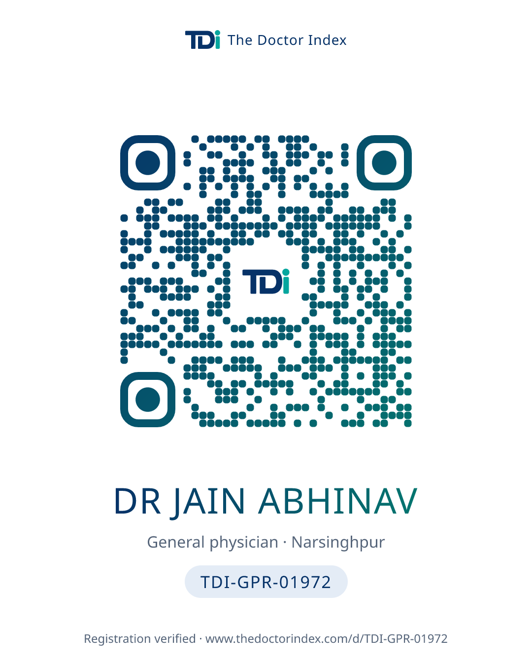 QR card for Dr Jain Abhinav, TDI-GPR-01972