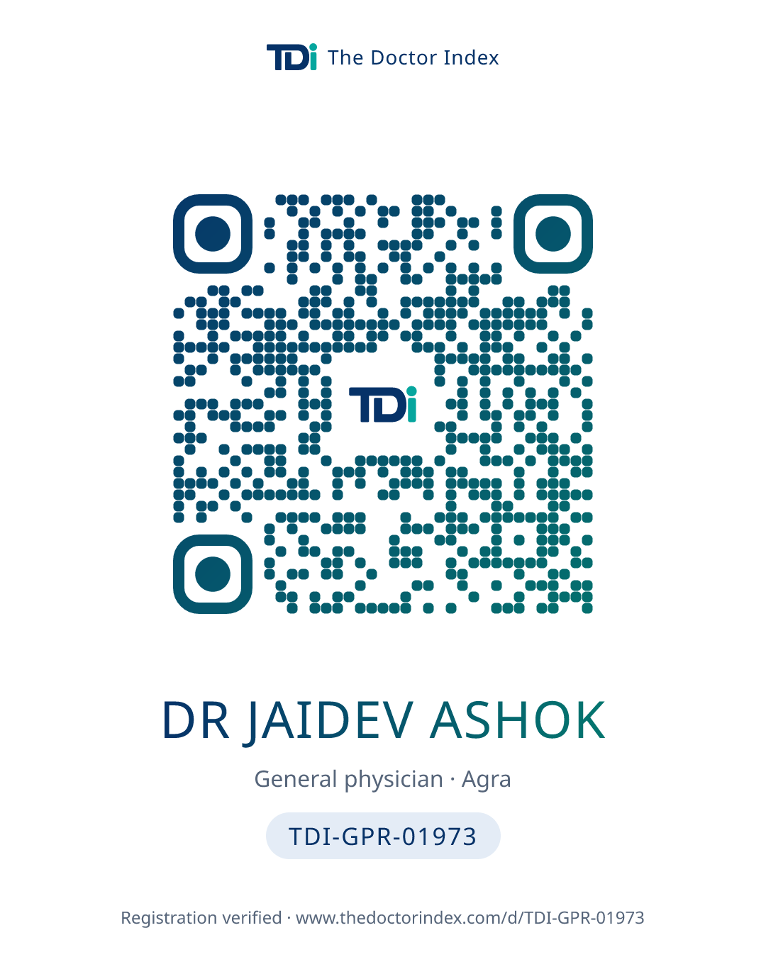 QR card for Dr Jaidev Ashok, TDI-GPR-01973