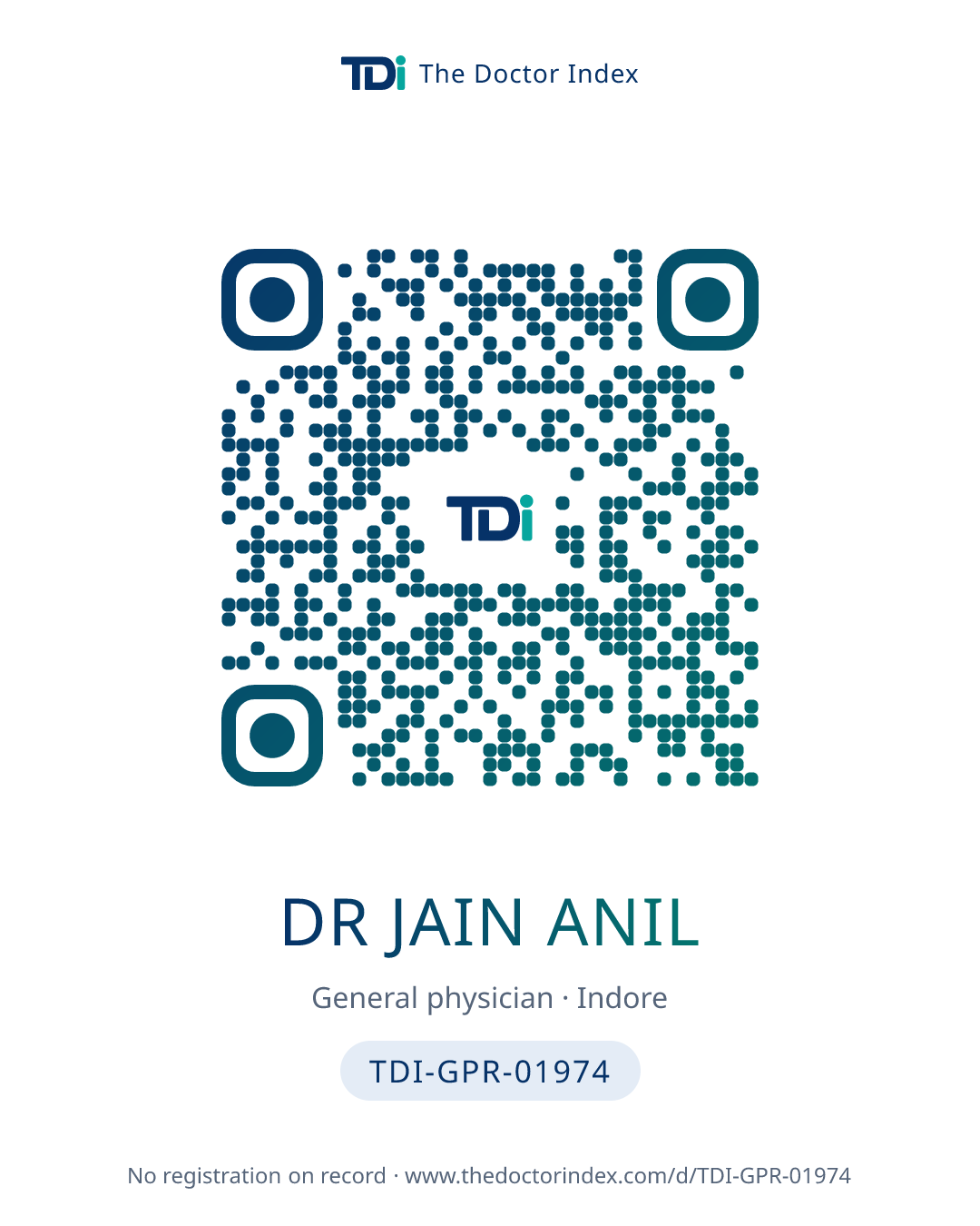 QR card for Dr Jain Anil, TDI-GPR-01974