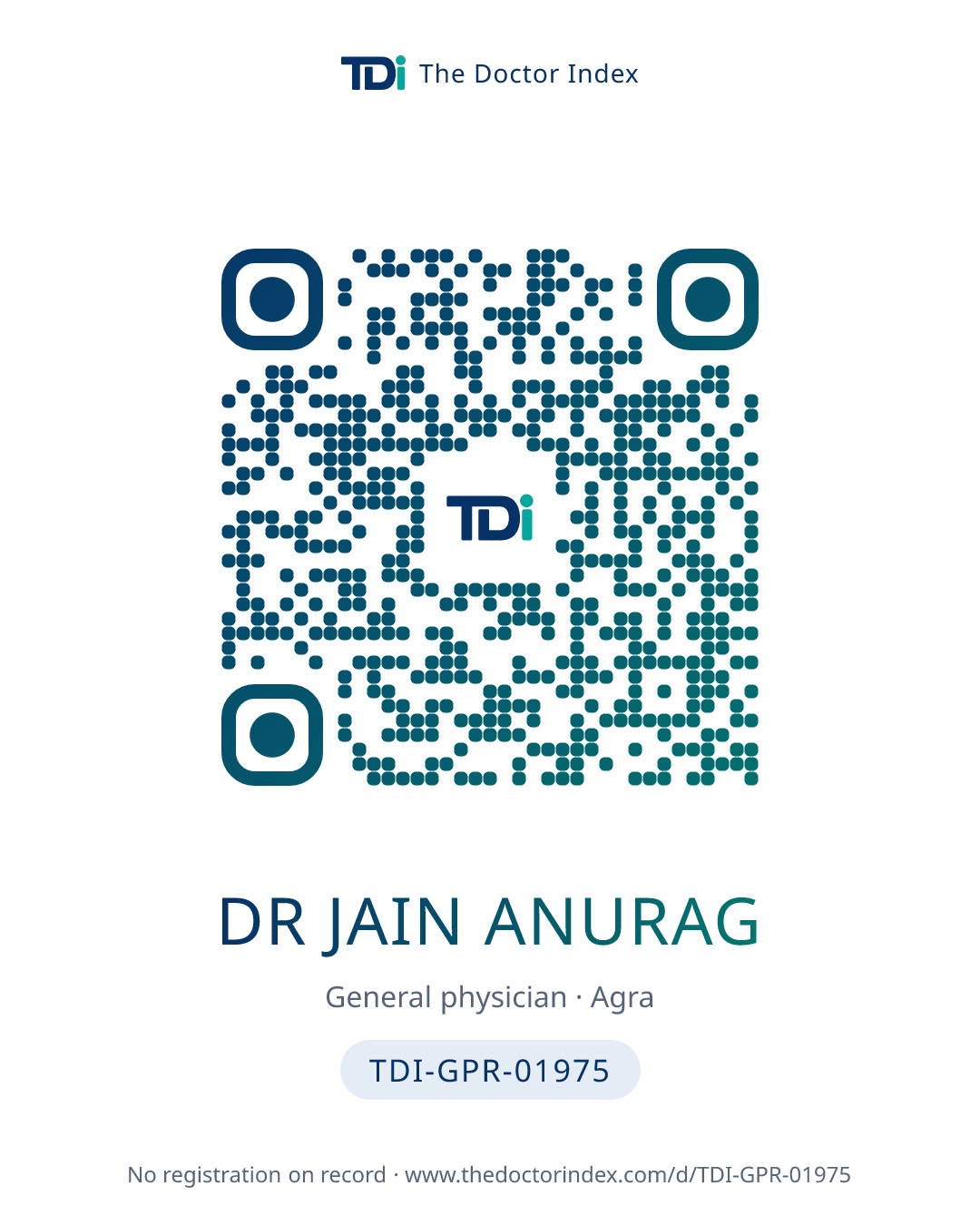 QR card for Dr Jain Anurag, TDI-GPR-01975