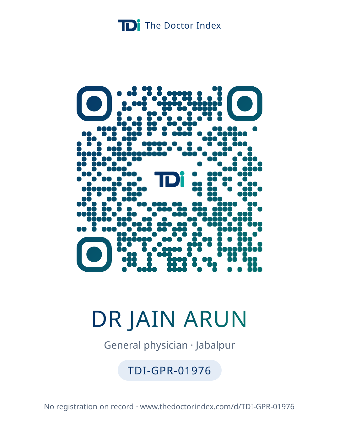 QR card for Dr Jain Arun, TDI-GPR-01976