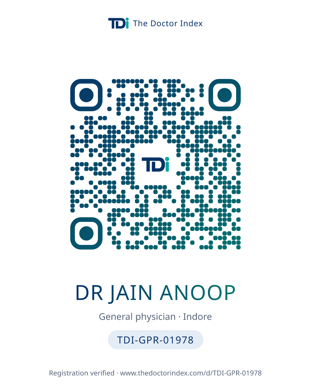 QR card for Dr Jain Anoop, TDI-GPR-01978