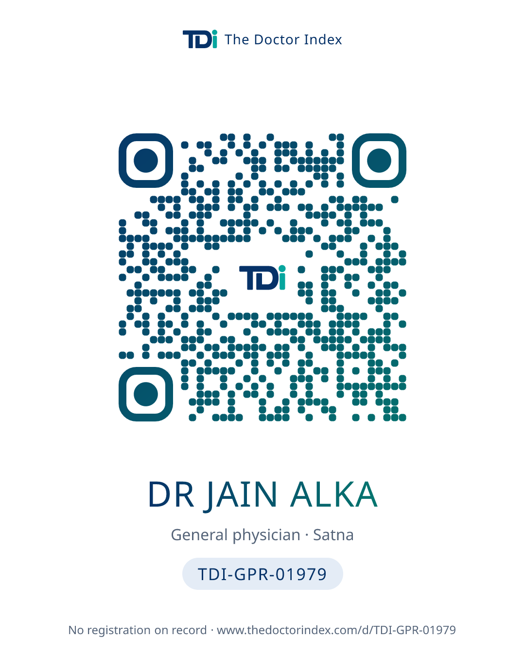 QR card for Dr Jain Alka, TDI-GPR-01979