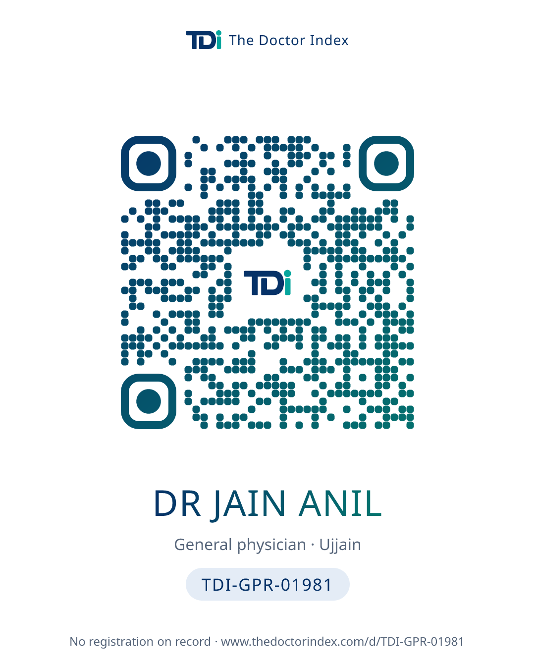 QR card for Dr Jain Anil, TDI-GPR-01981