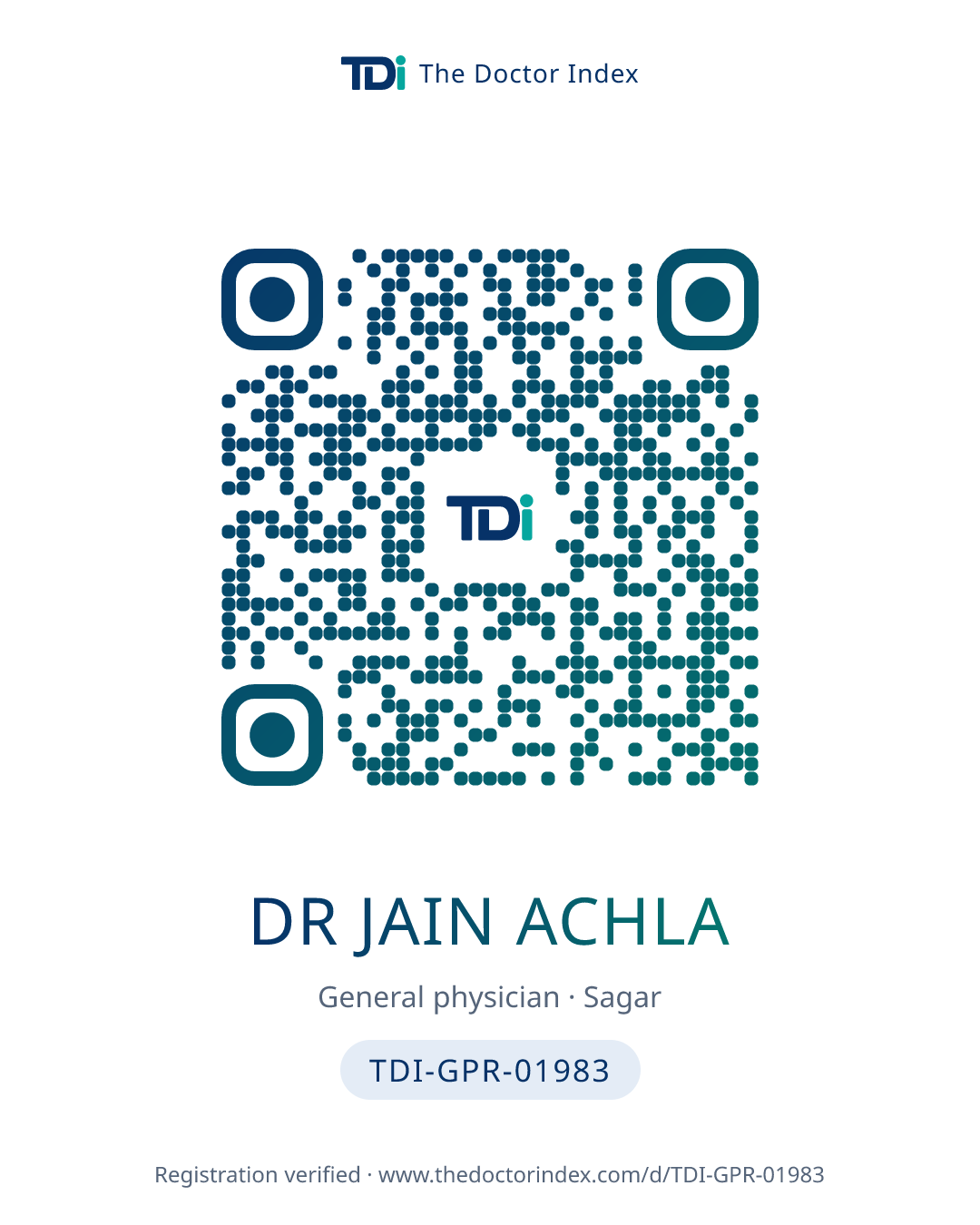 QR card for Dr Jain Achla, TDI-GPR-01983
