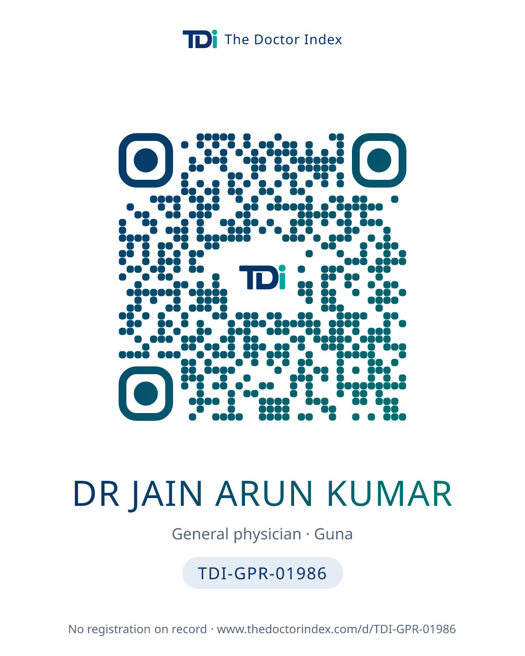 QR card for Dr Jain Arun Kumar, TDI-GPR-01986