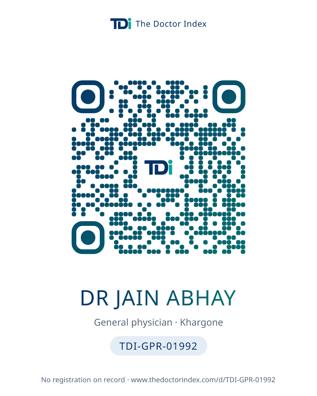 QR card for Dr Jain Abhay, TDI-GPR-01992