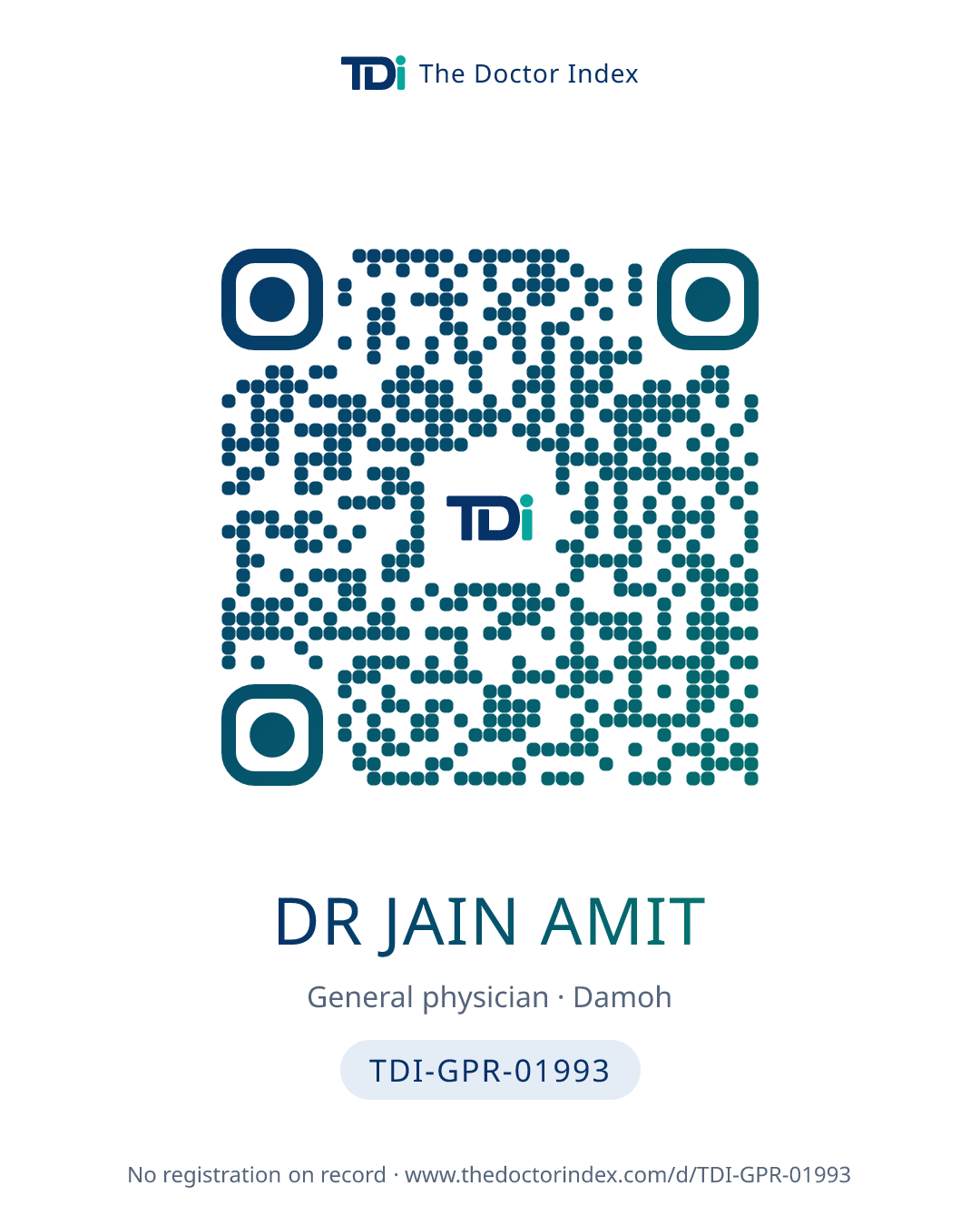 QR card for Dr Jain Amit, TDI-GPR-01993