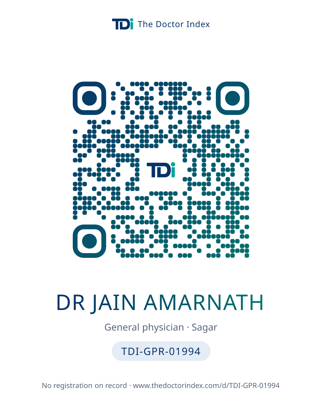 QR card for Dr Jain Amarnath, TDI-GPR-01994