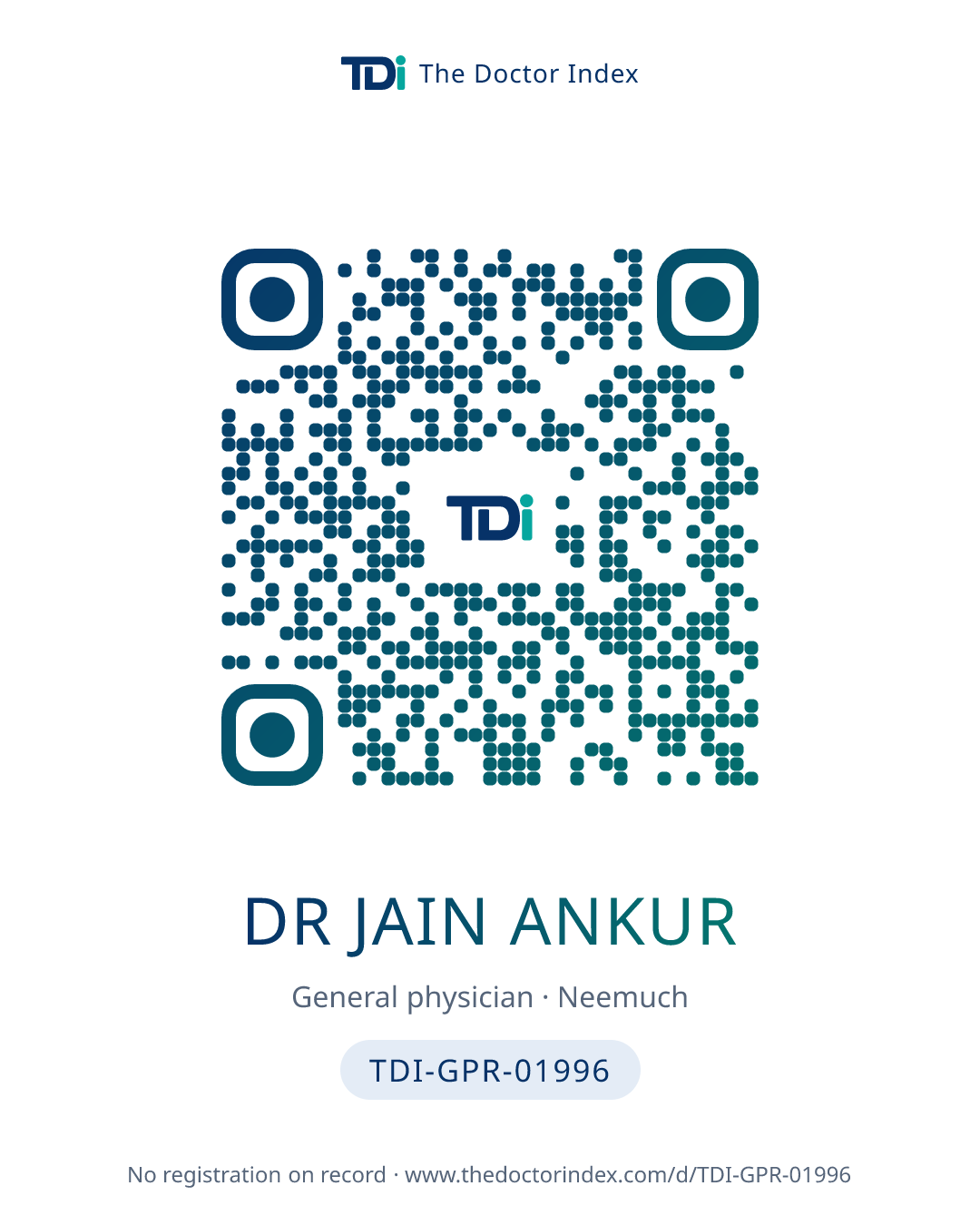QR card for Dr Jain Ankur, TDI-GPR-01996