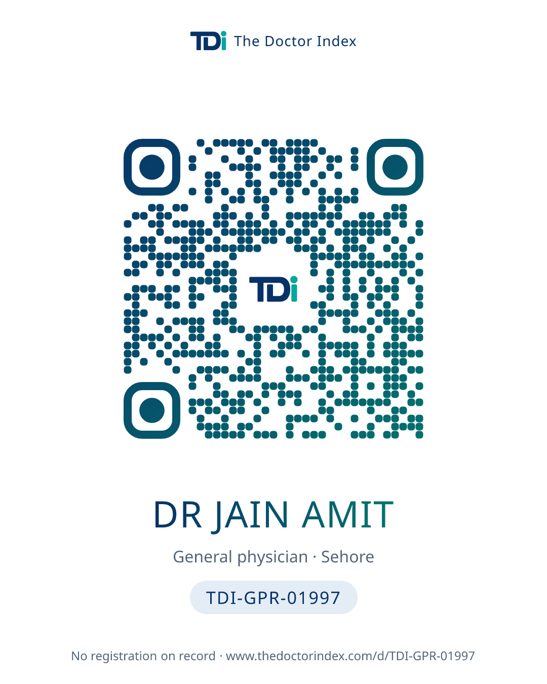 QR card for Dr Jain Amit, TDI-GPR-01997