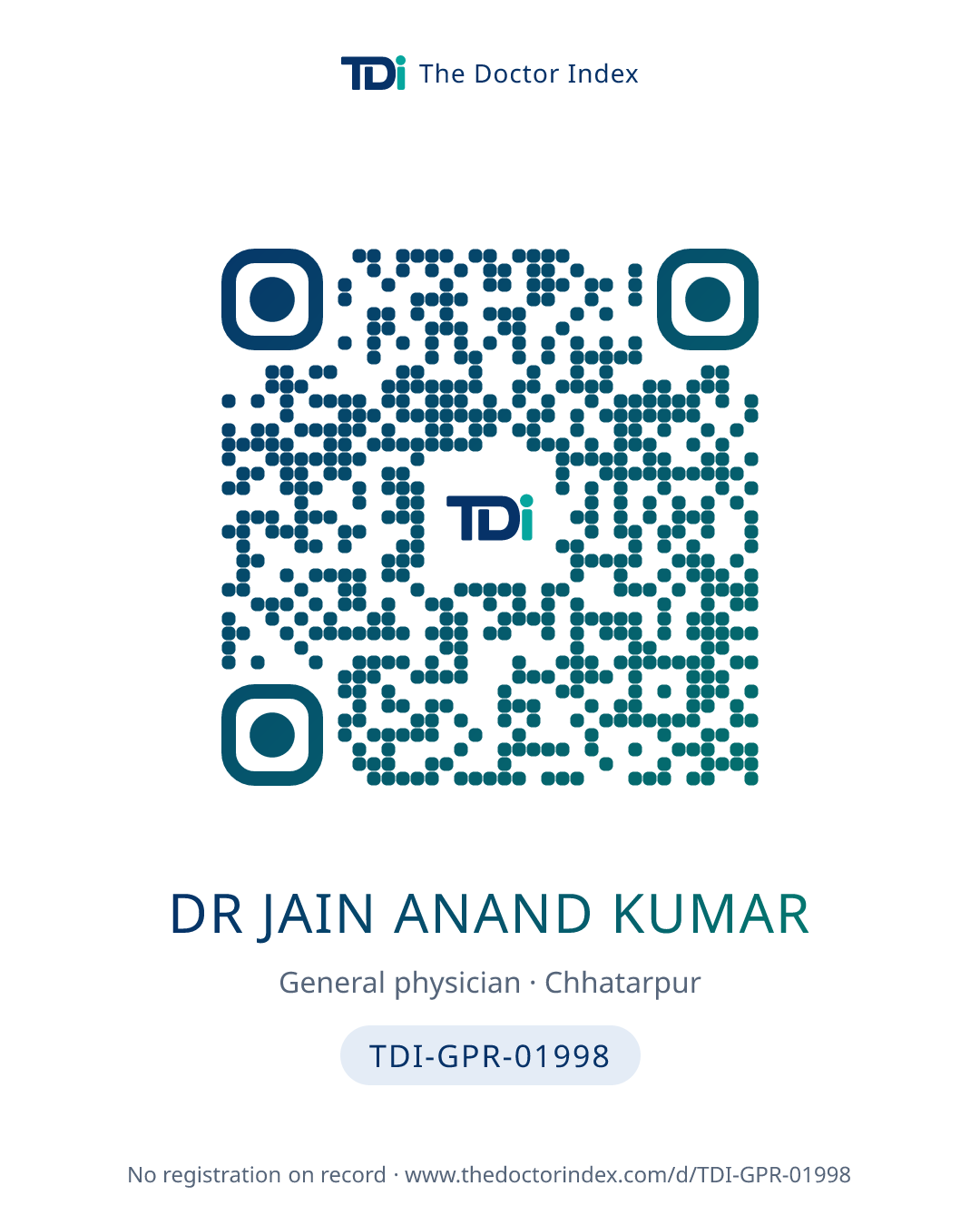 QR card for Dr Jain Anand Kumar, TDI-GPR-01998