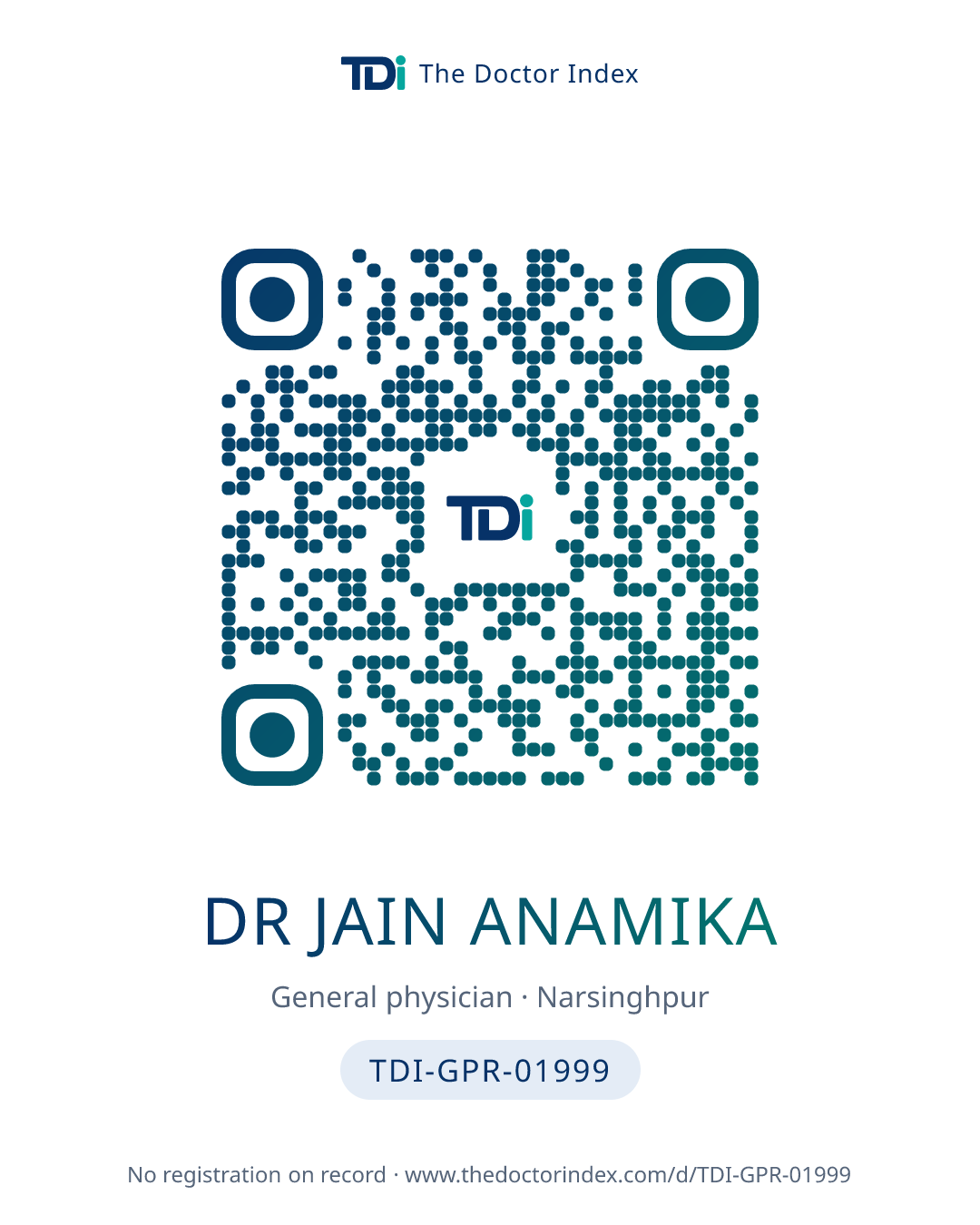 QR card for Dr Jain Anamika, TDI-GPR-01999