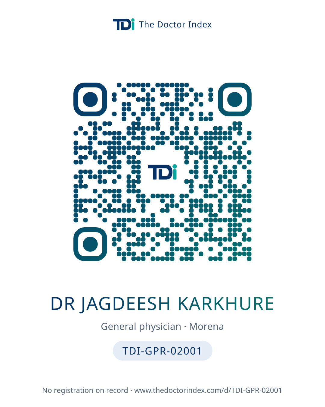 QR card for Dr Jagdeesh Karkhure, TDI-GPR-02001