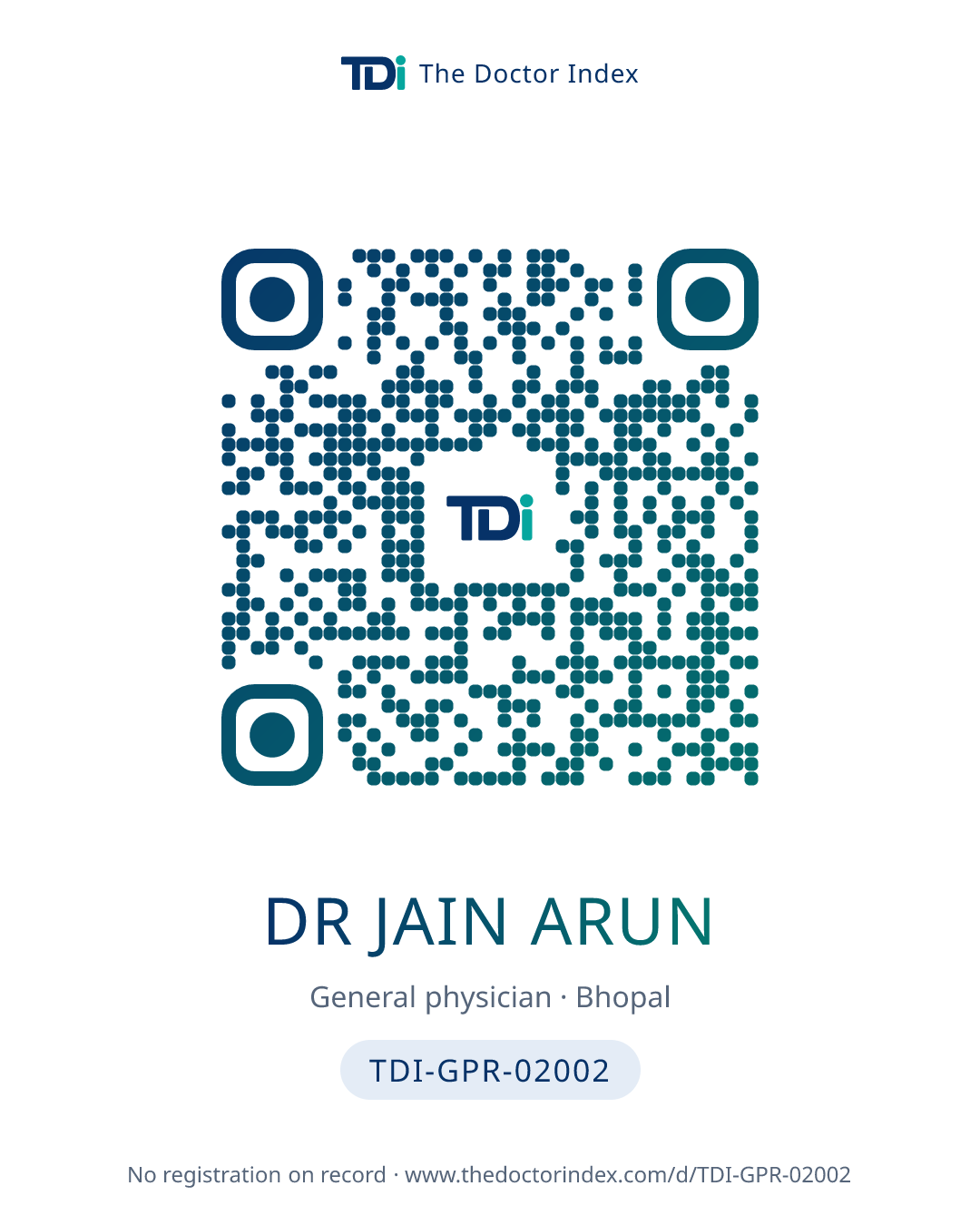 QR card for Dr Jain Arun, TDI-GPR-02002