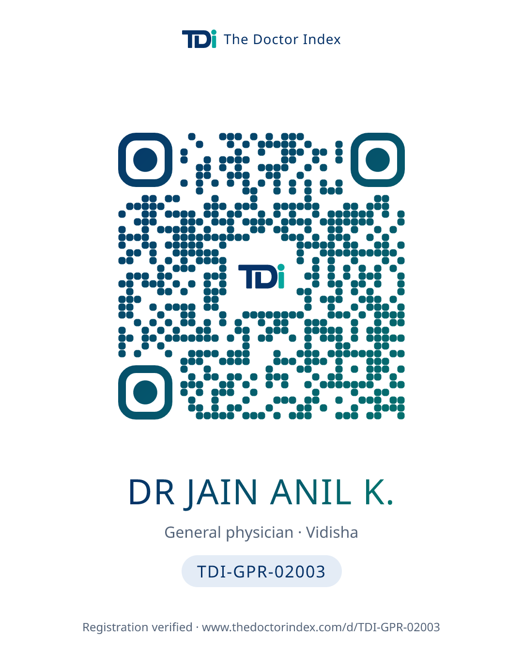 QR card for Dr Jain Anil K., TDI-GPR-02003