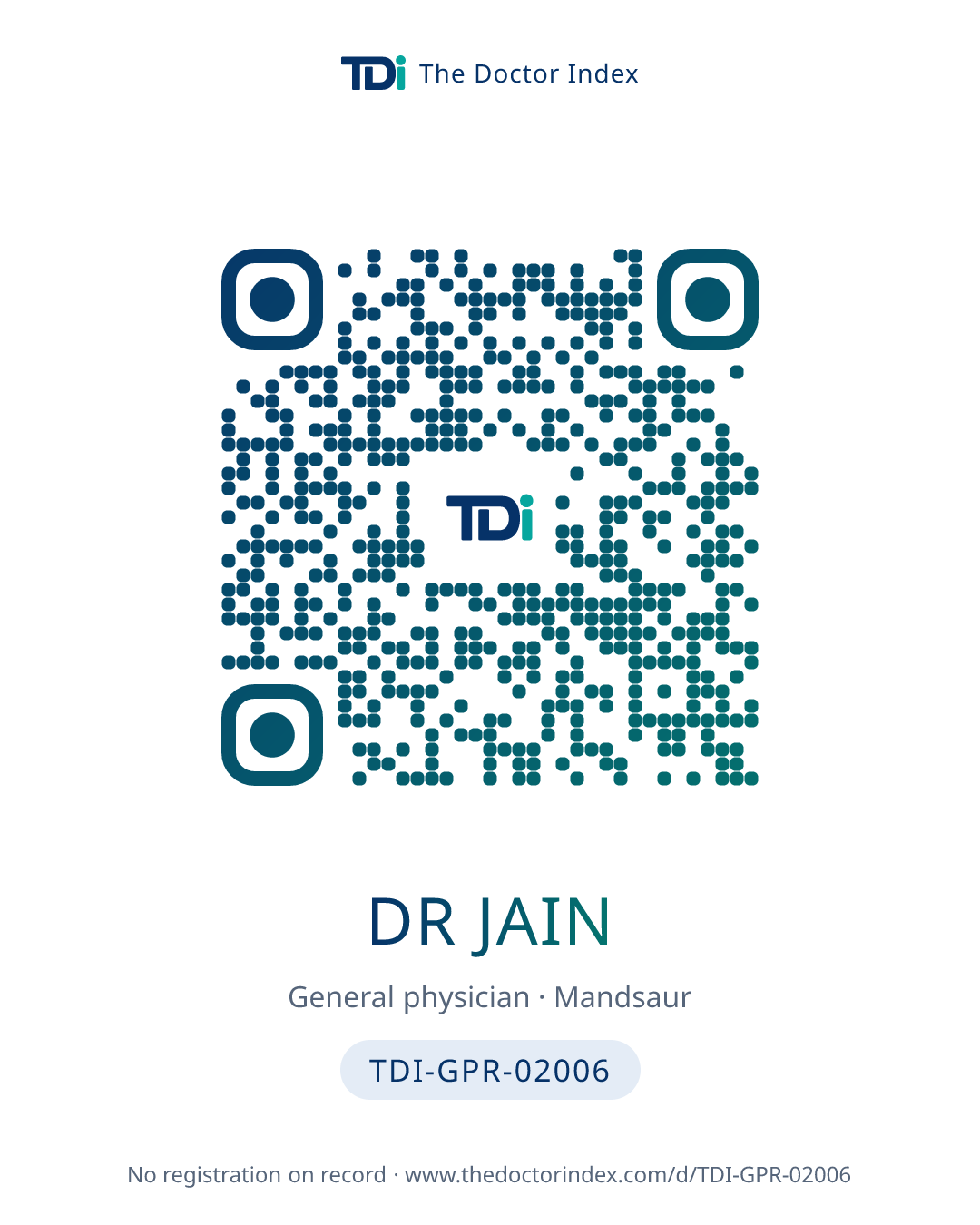 QR card for Dr Jain, TDI-GPR-02006