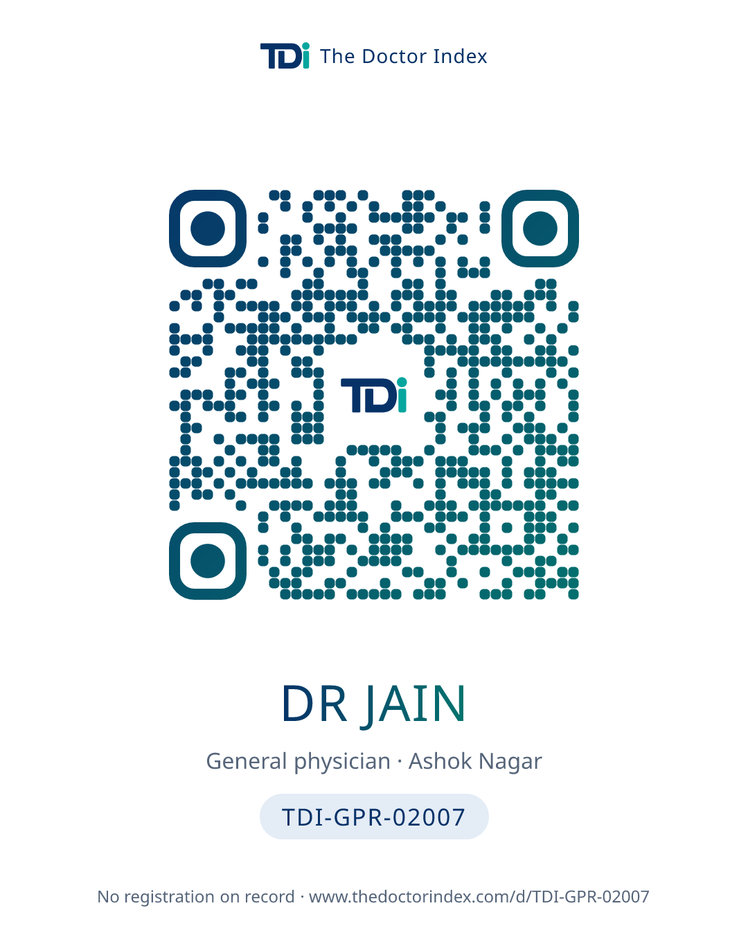 QR card for Dr Jain, TDI-GPR-02007