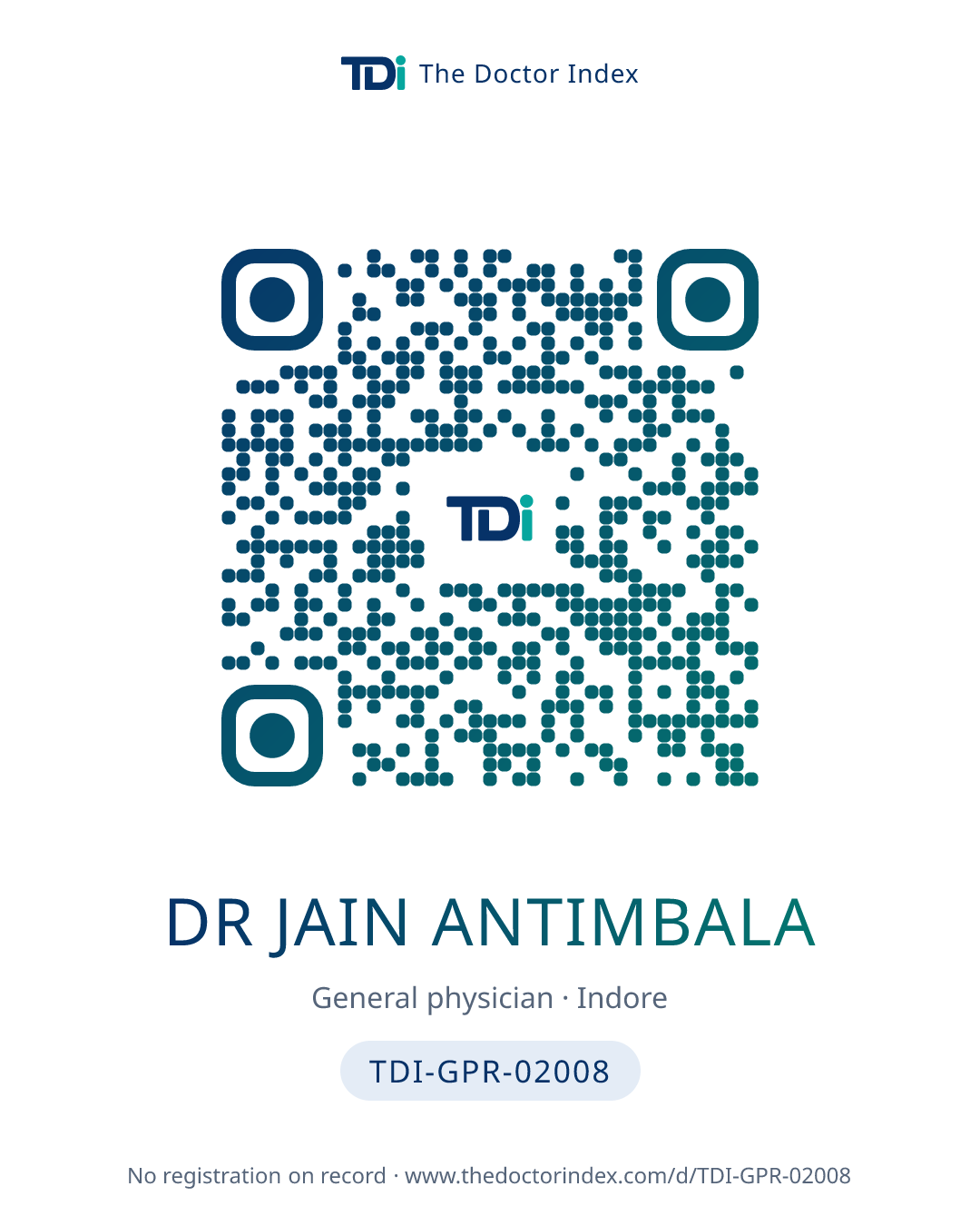 QR card for Dr Jain Antimbala, TDI-GPR-02008