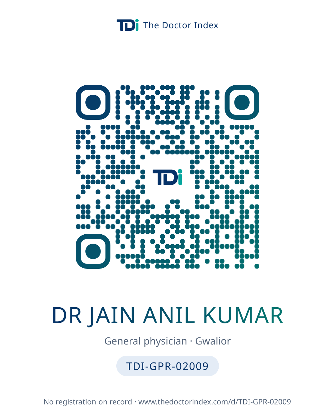 QR card for Dr Jain Anil Kumar, TDI-GPR-02009