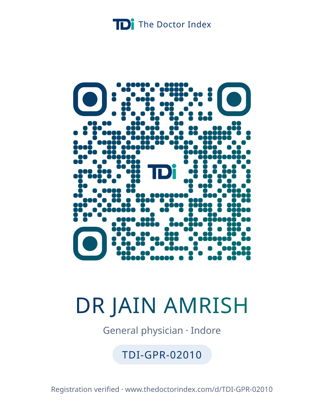 QR card for Dr Jain Amrish, TDI-GPR-02010