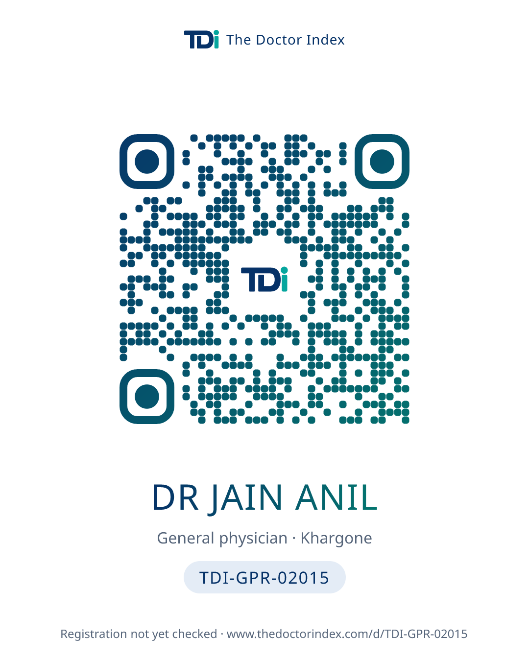 QR card for Dr Jain Anil, TDI-GPR-02015