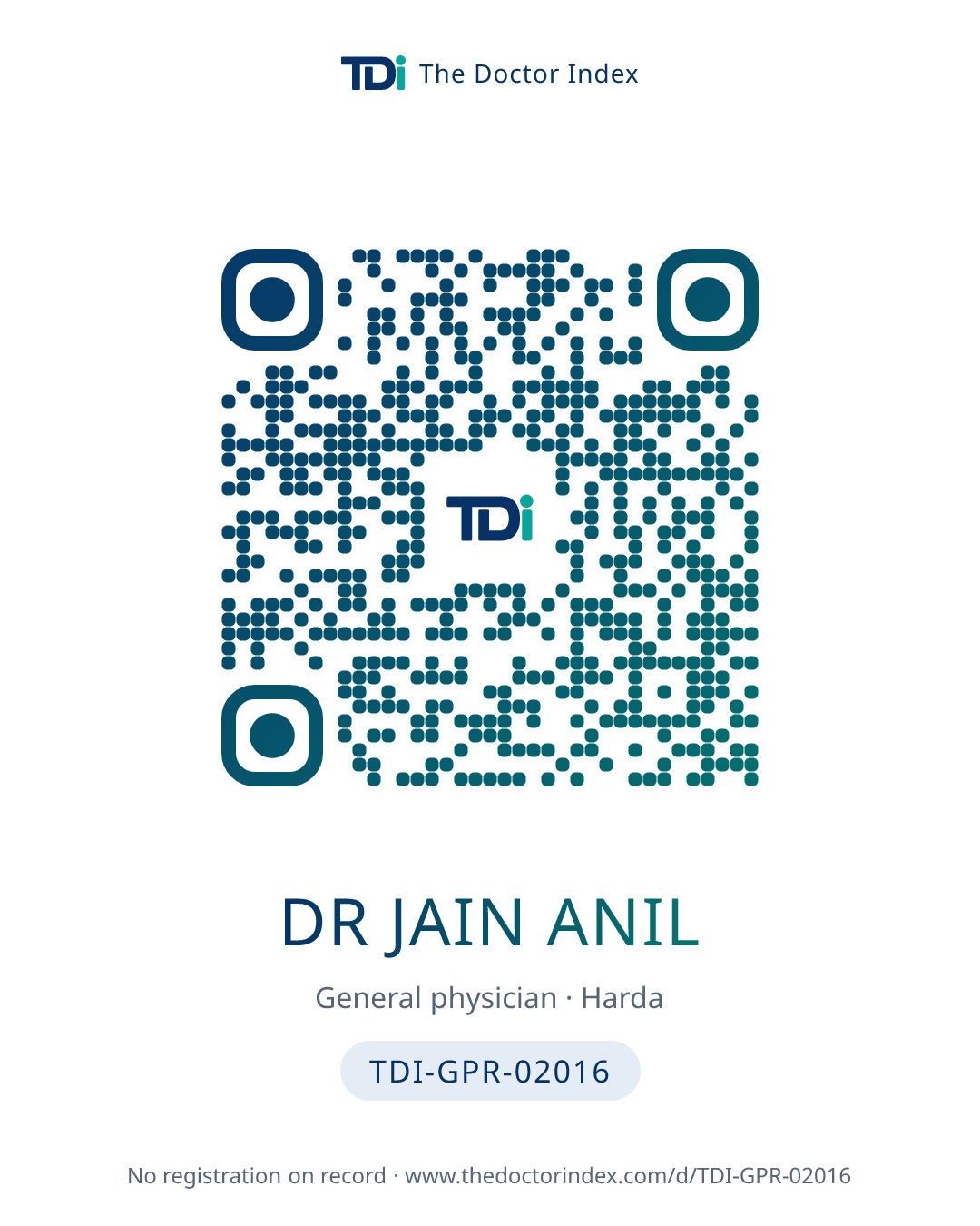QR card for Dr Jain Anil, TDI-GPR-02016