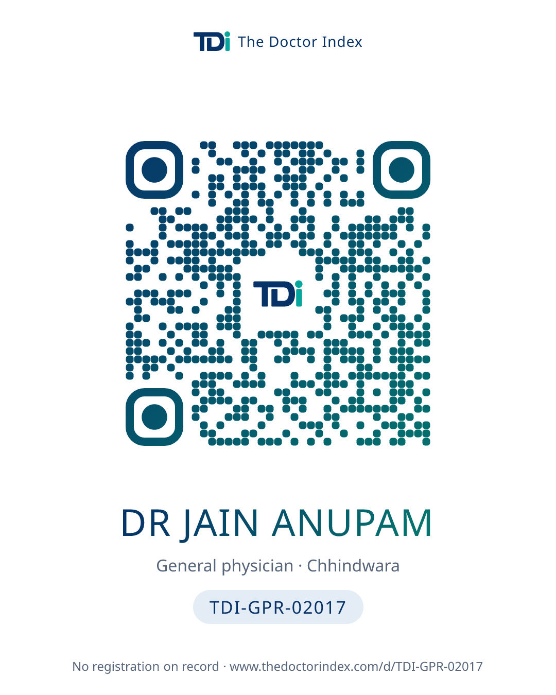 QR card for Dr Jain Anupam, TDI-GPR-02017