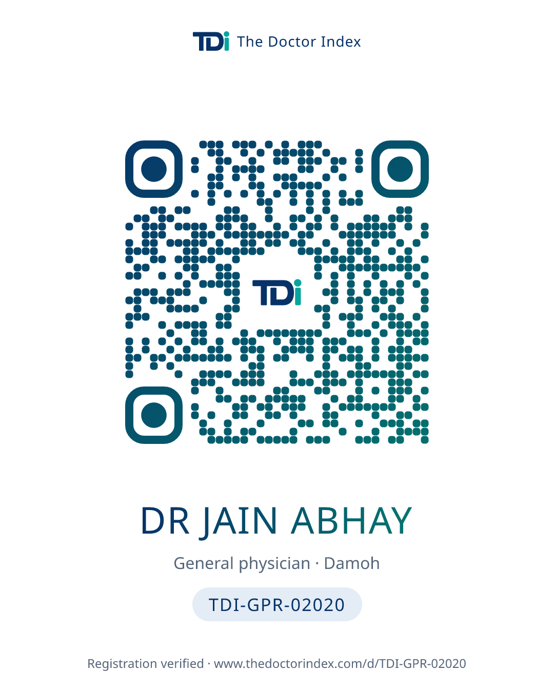 QR card for Dr Jain Abhay, TDI-GPR-02020