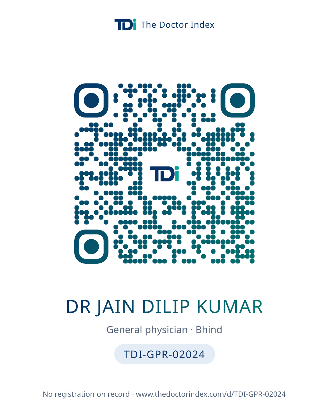 QR card for Dr Jain Dilip Kumar, TDI-GPR-02024