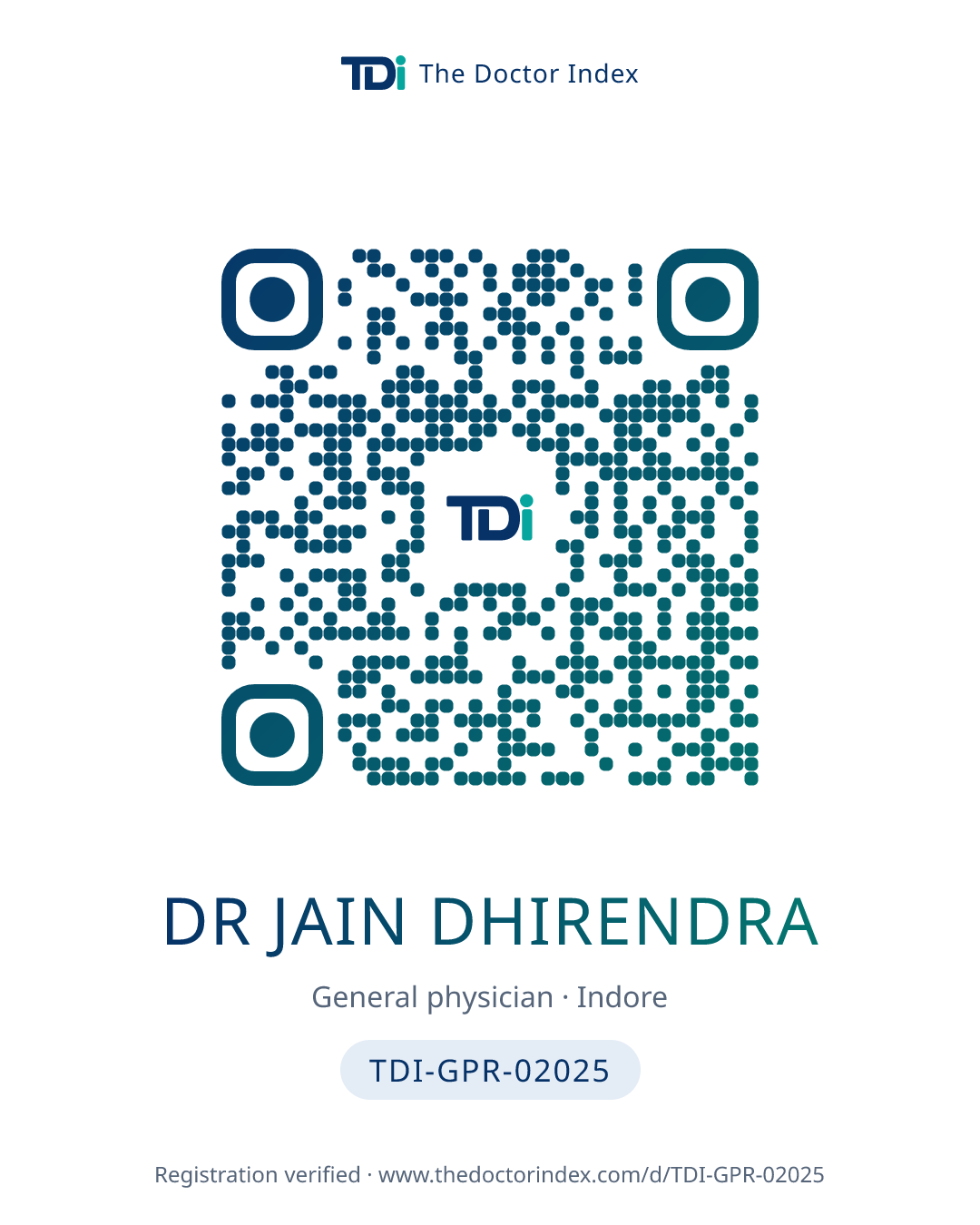QR card for Dr Jain Dhirendra, TDI-GPR-02025