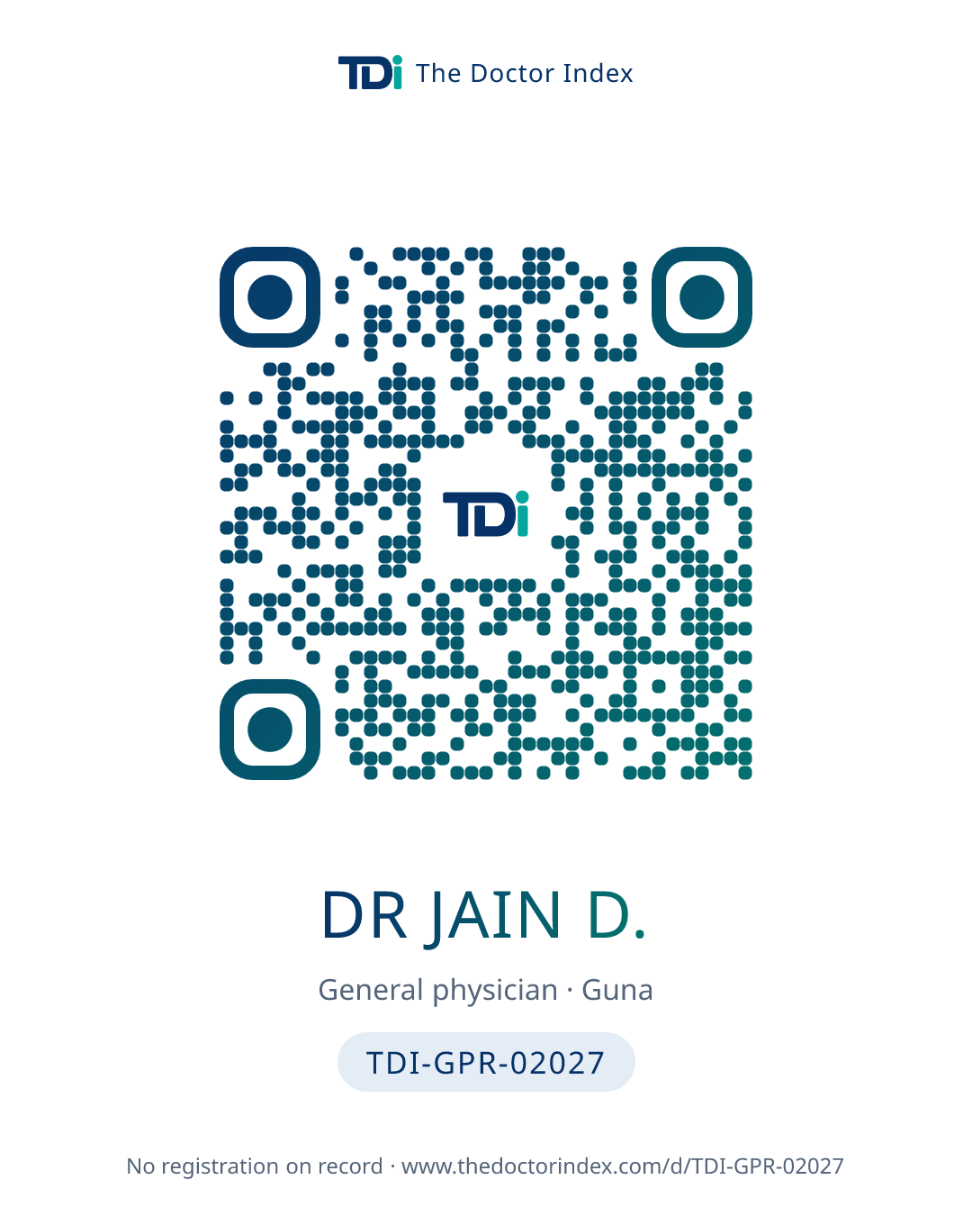 QR card for Dr Jain D., TDI-GPR-02027
