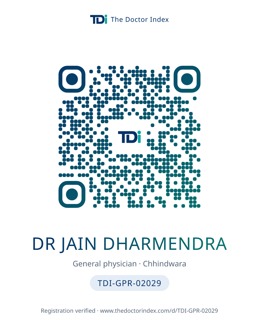 QR card for Dr Jain Dharmendra, TDI-GPR-02029