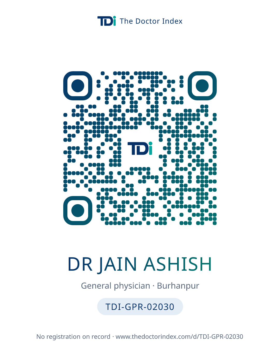 QR card for Dr Jain Ashish, TDI-GPR-02030
