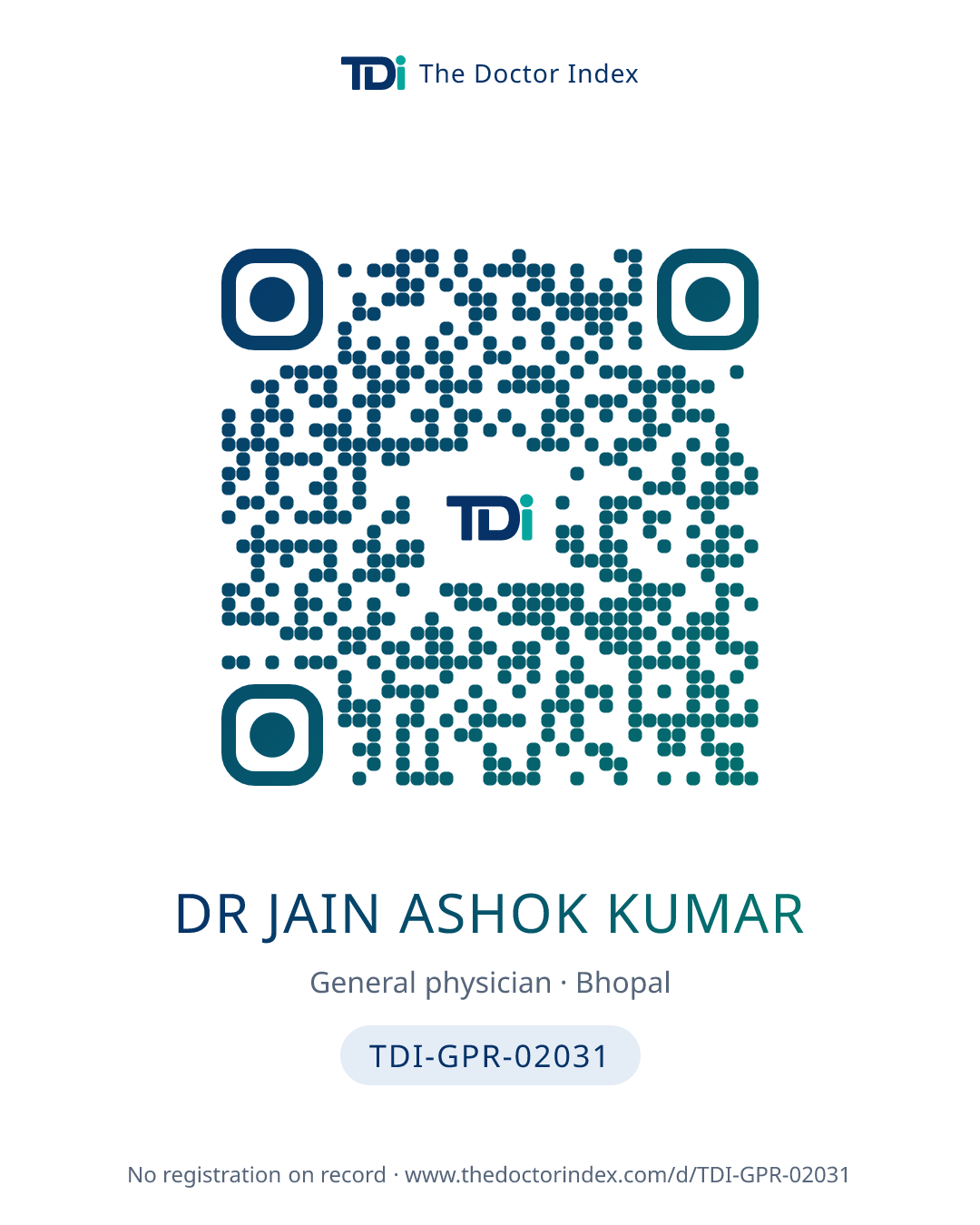 QR card for Dr Jain Ashok Kumar, TDI-GPR-02031