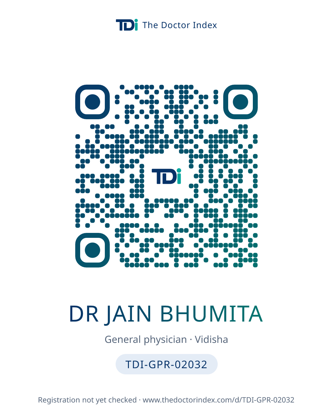 QR card for Dr Jain Bhumita, TDI-GPR-02032