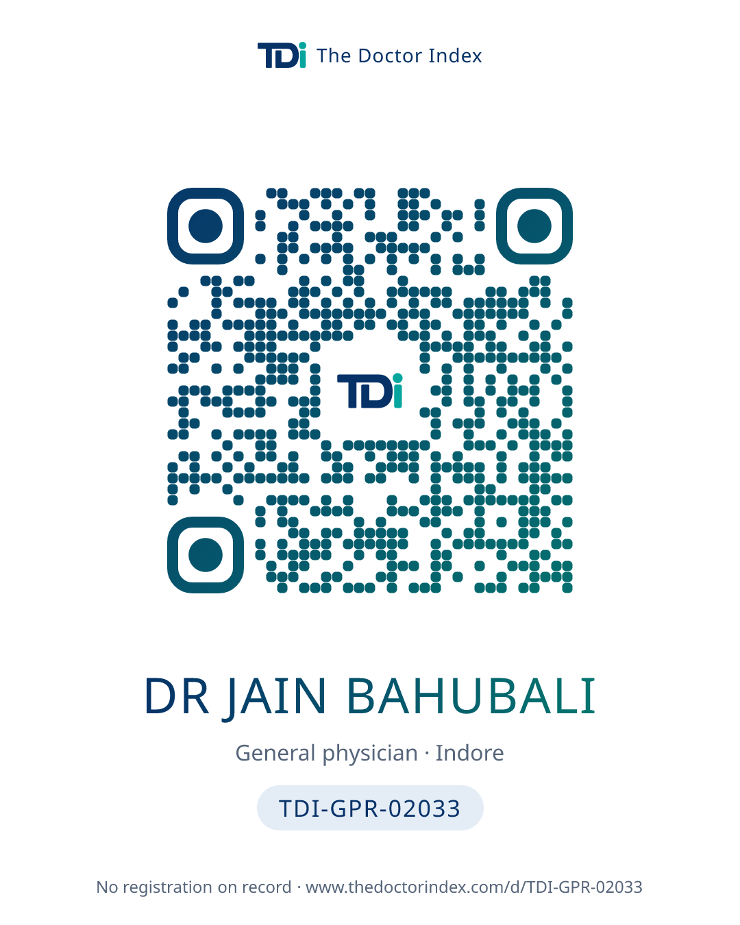 QR card for Dr Jain Bahubali, TDI-GPR-02033