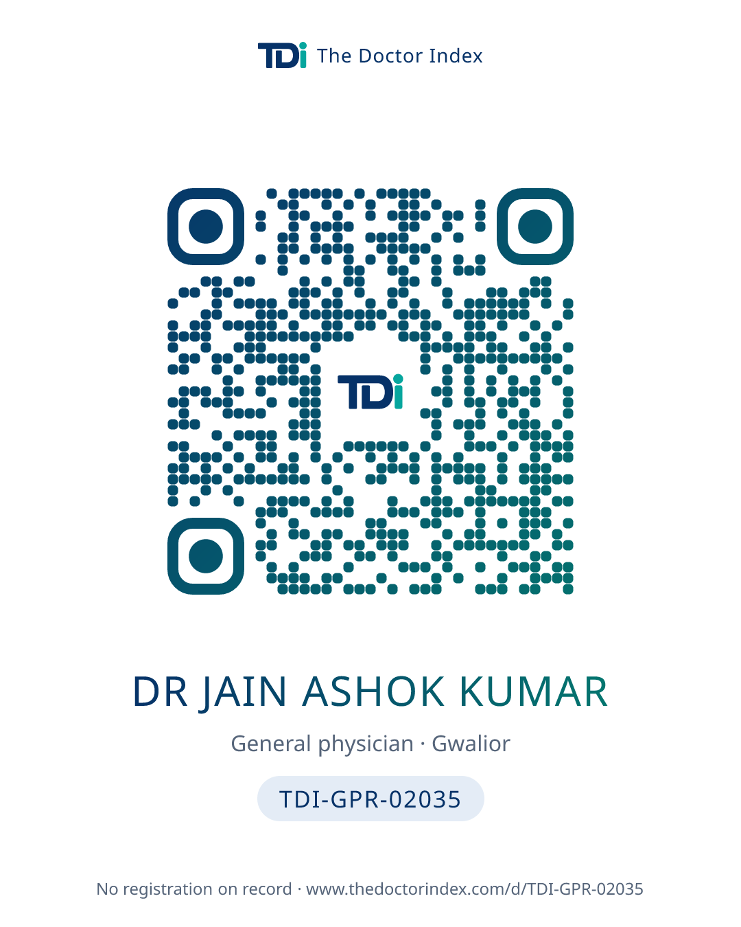 QR card for Dr Jain Ashok Kumar, TDI-GPR-02035