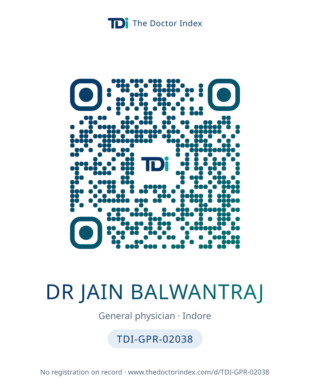 QR card for Dr Jain Balwantraj, TDI-GPR-02038