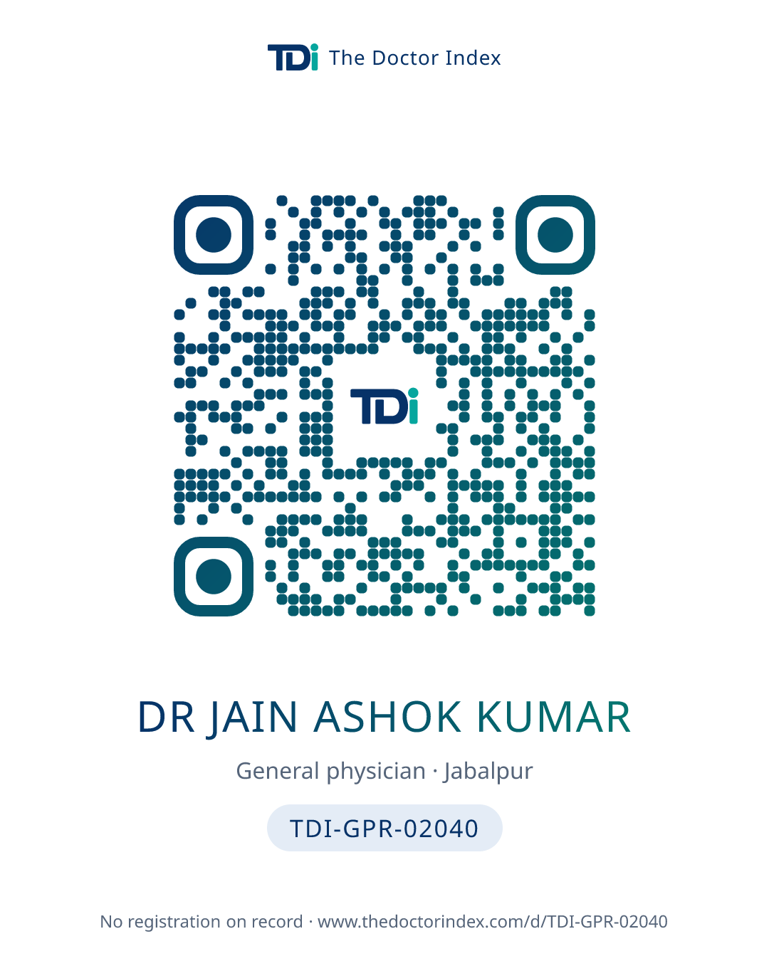 QR card for Dr Jain Ashok Kumar, TDI-GPR-02040