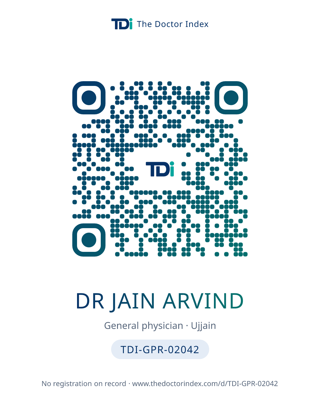 QR card for Dr Jain Arvind, TDI-GPR-02042
